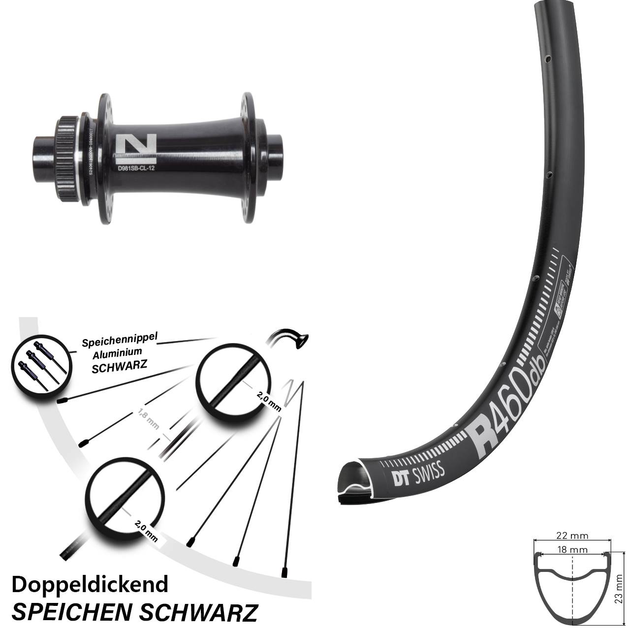 DT Swiss R 460 Novatec D981 28 Zoll Disc Vorderrad 12x100