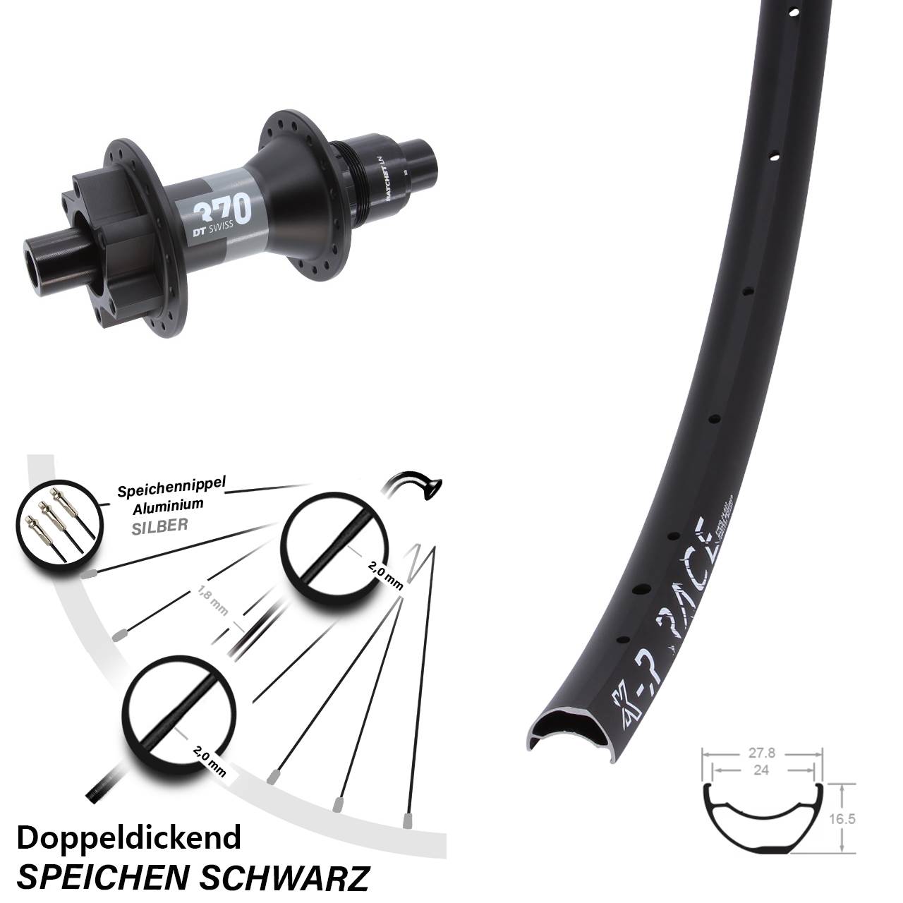 KX-R Race DT Swiss 370 Hinterrad 6-Loch 12x148 Boost XD