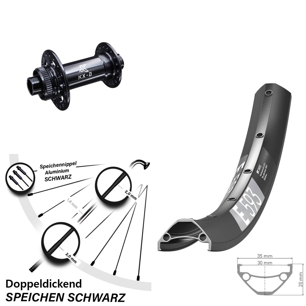 DT Swiss E593 KX-B 29 Zoll Centerlock Vorderrad 15x110 Boost