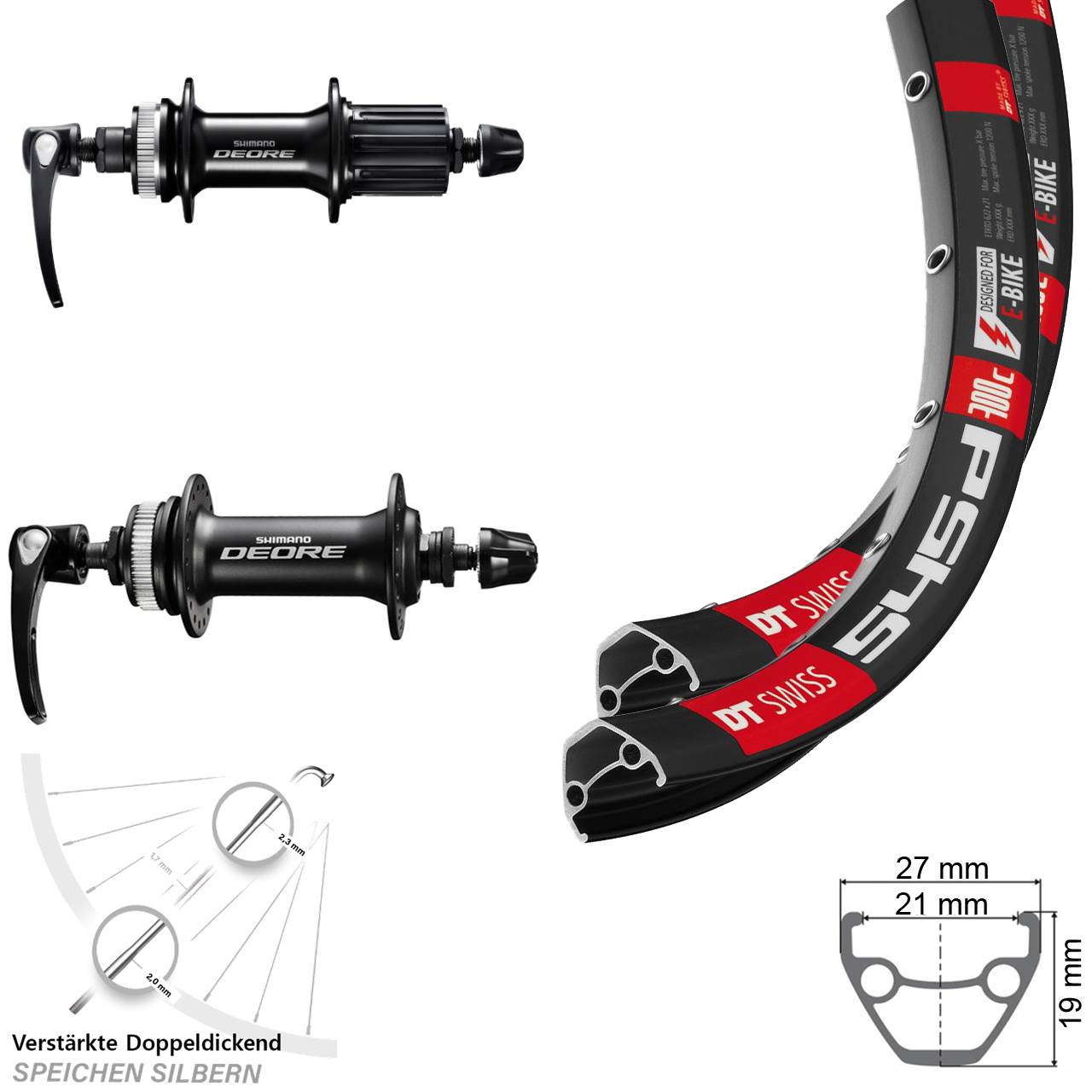 26 Zoll DT Swiss 545 Shimano Deore Laufradsatz Centerlock für Schnellspanner 8-11 fach HG