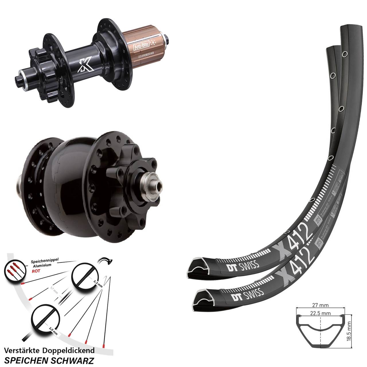 DT Swiss X412 KX-M SON 28 6-Loch 29 Zoll Laufradsatz QR 8-12 fach HG