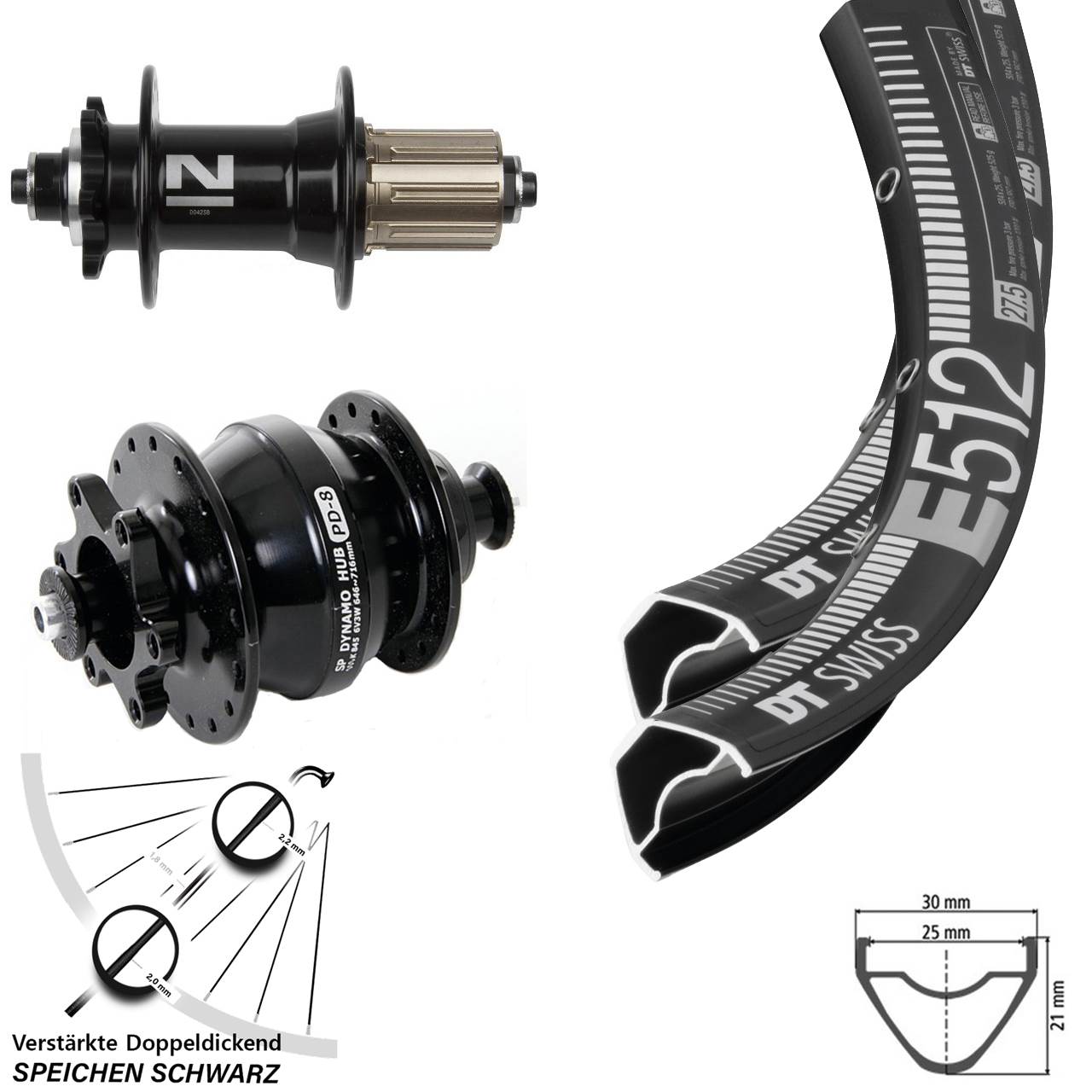DT Swiss E 512 Novatec D-042 SB SP PD-8 27,5 Zoll Laufrad-Satz 8-11 fach