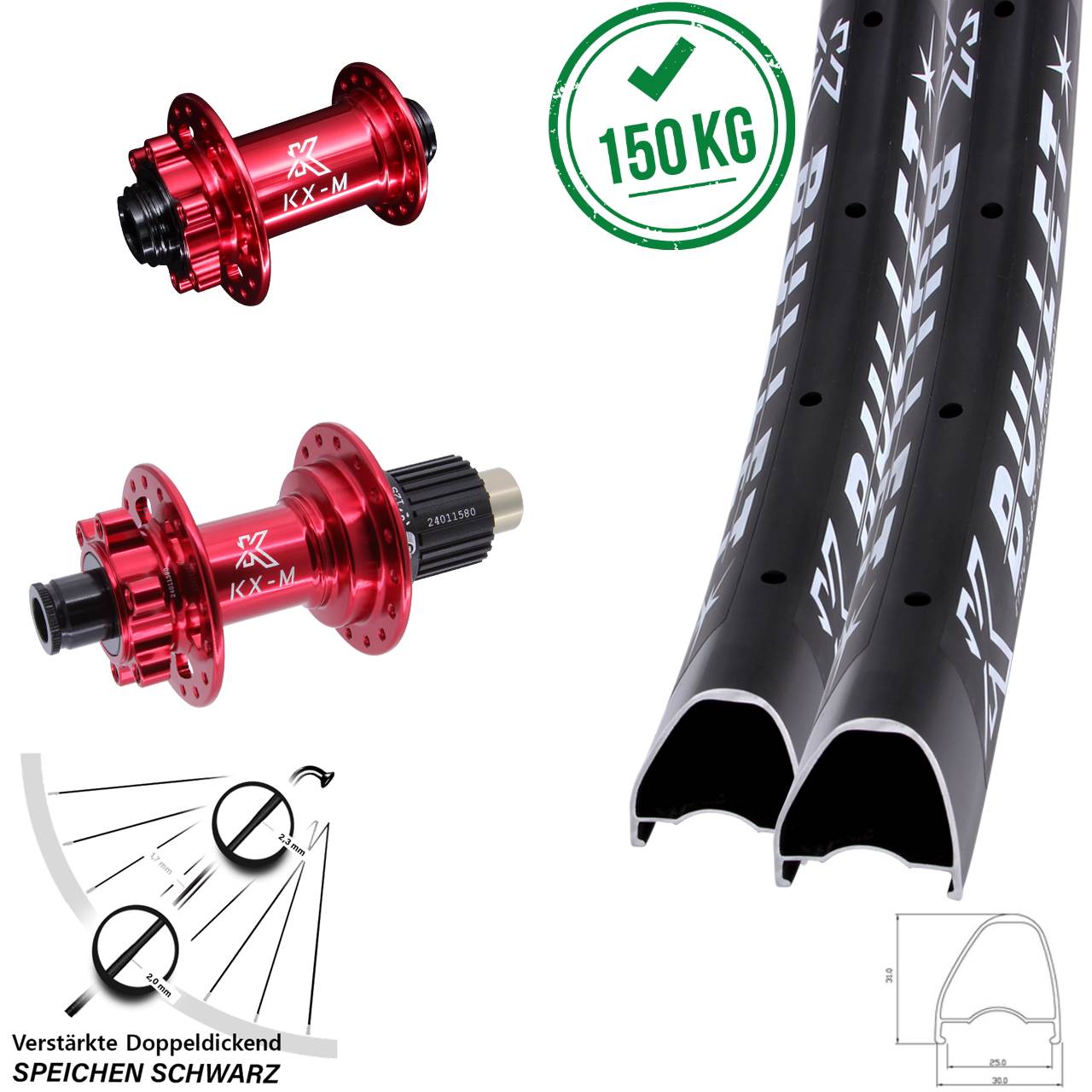 KX-M Bullet OS rot 28 Zoll Disc Laufradsatz 12x100/142 Micro Spline