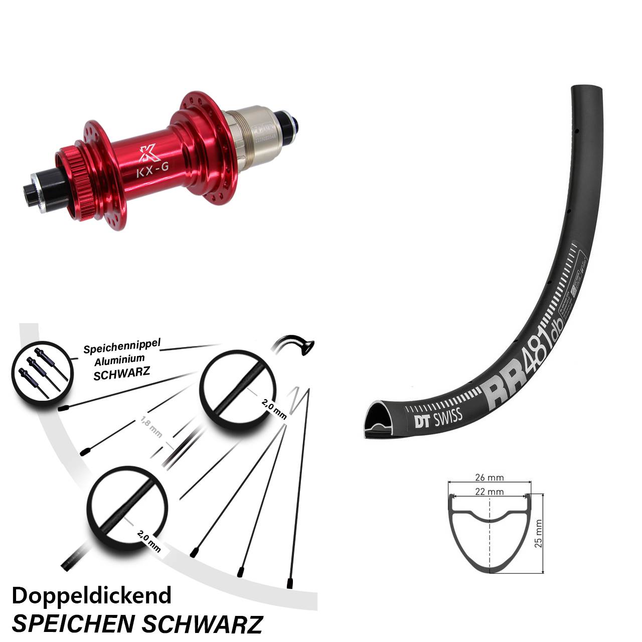 Disc Laufrad für Schnellspanner 28 Zoll DT Swiss RR 481 KX-G rot XD-R