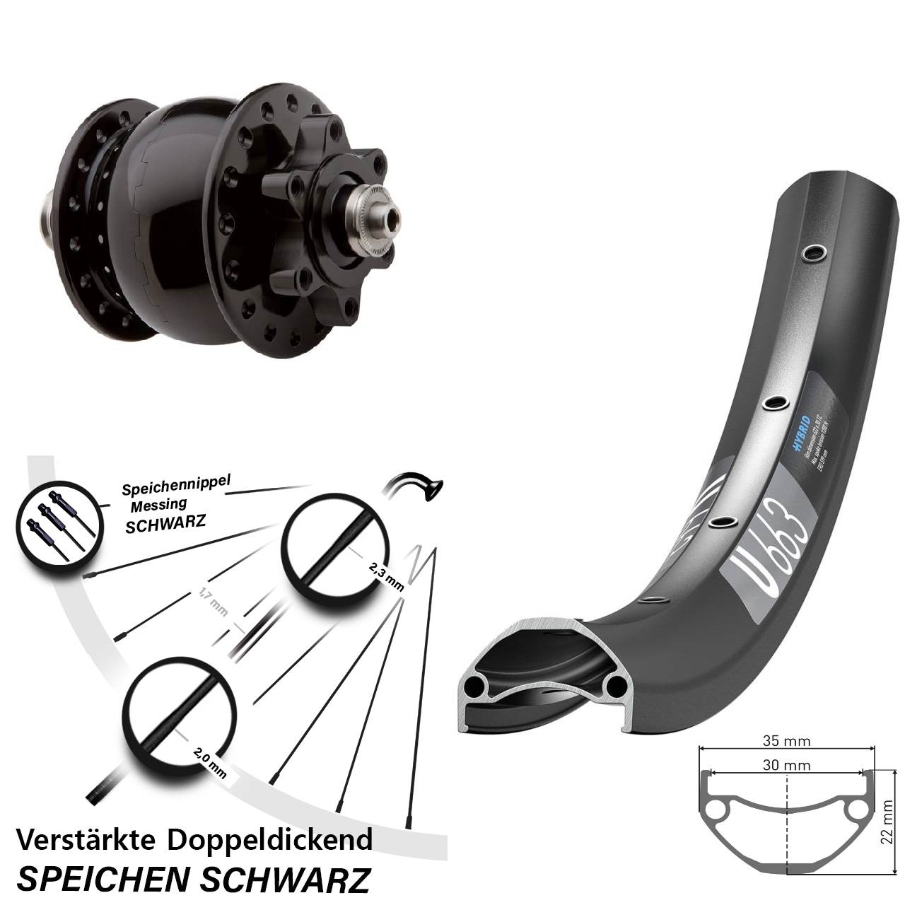 Disc Vorderrad mit Nabendynamo 20 Zoll DT Swiss U663 SON 28 für Schnellspanner