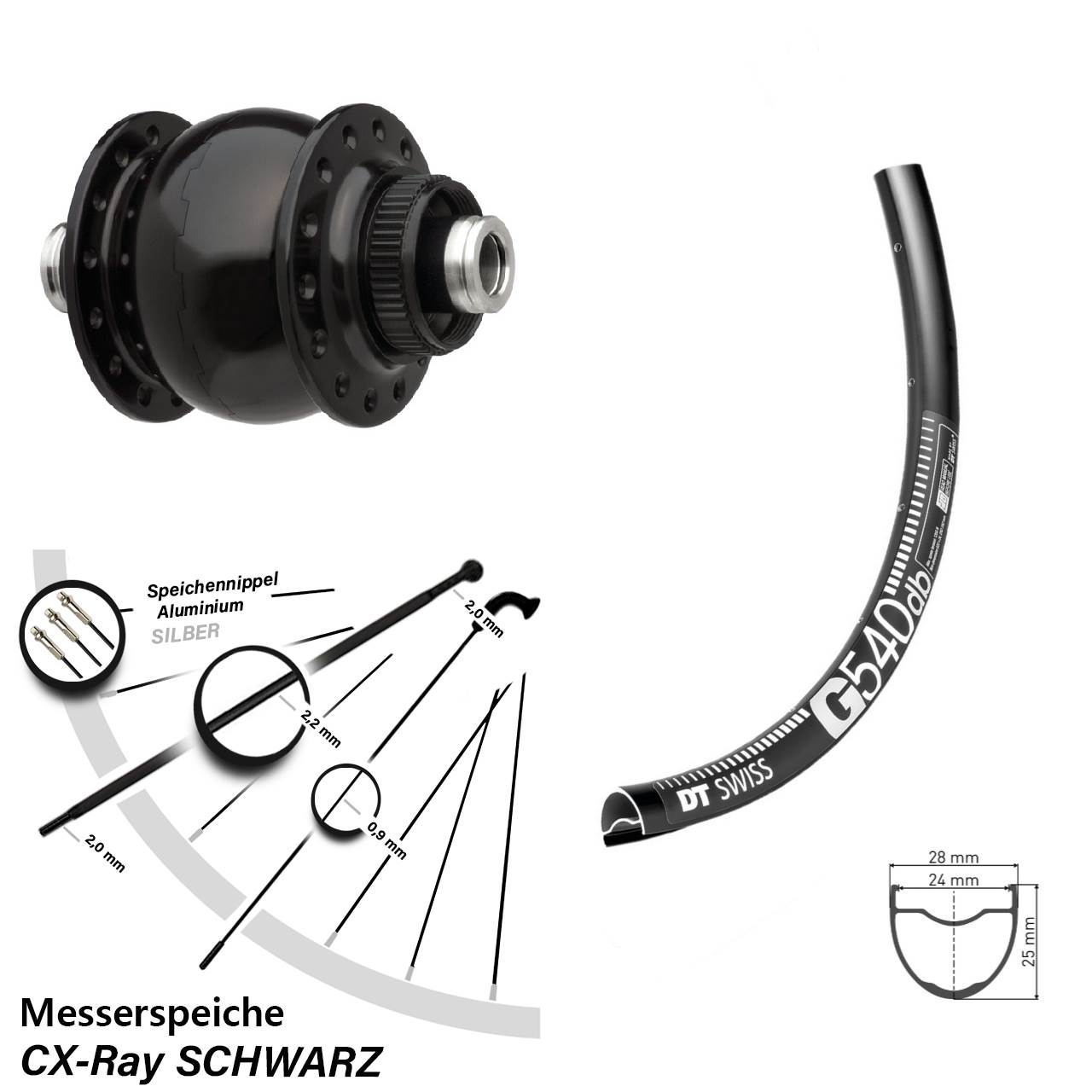 SON 28 DT Swiss G540 29 Zoll Disc Laufrad mit Nabendynamo 12x100 CX-Ray