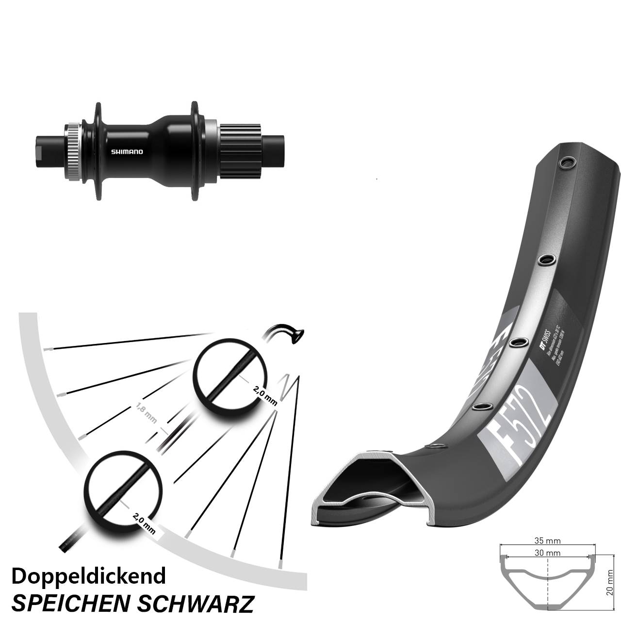 Boost Hinterrad Centerlock 12x148 27,5 Zoll DT Swiss F572 Shimano FH-TC500-B Micro Spline