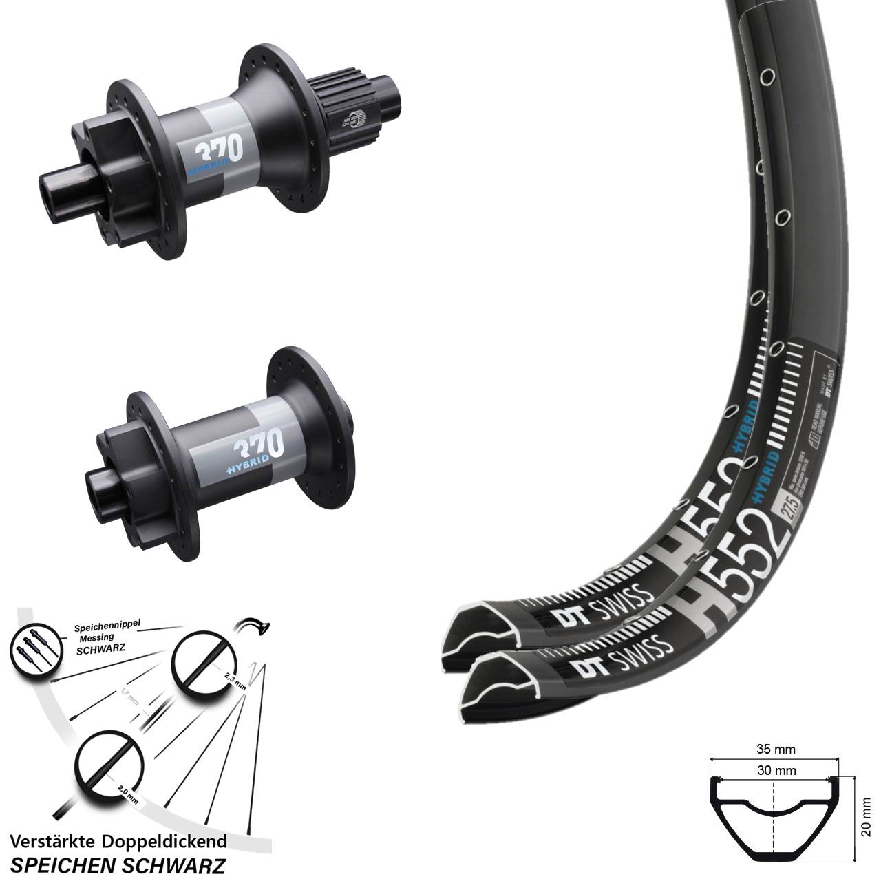 29 Zoll DT Swiss H552 370 Hybrid Boost 6-Loch Laufradsatz Micro Spline