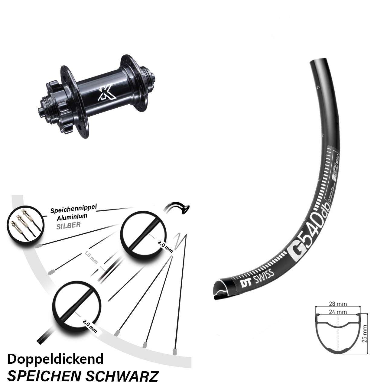 Vorderrad Gravel KX-M 6-Loch DT Swiss G 540 für Schnellspanner