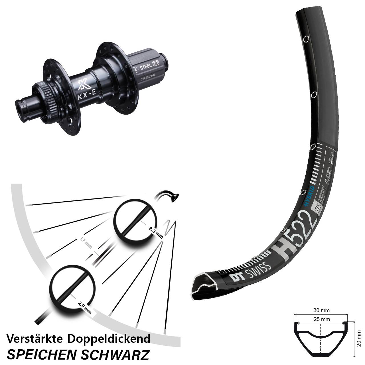 DT Swiss H 522 KX-E verstärkt 28-29 Zoll Disc Laufrad 12x142 8-12 fach