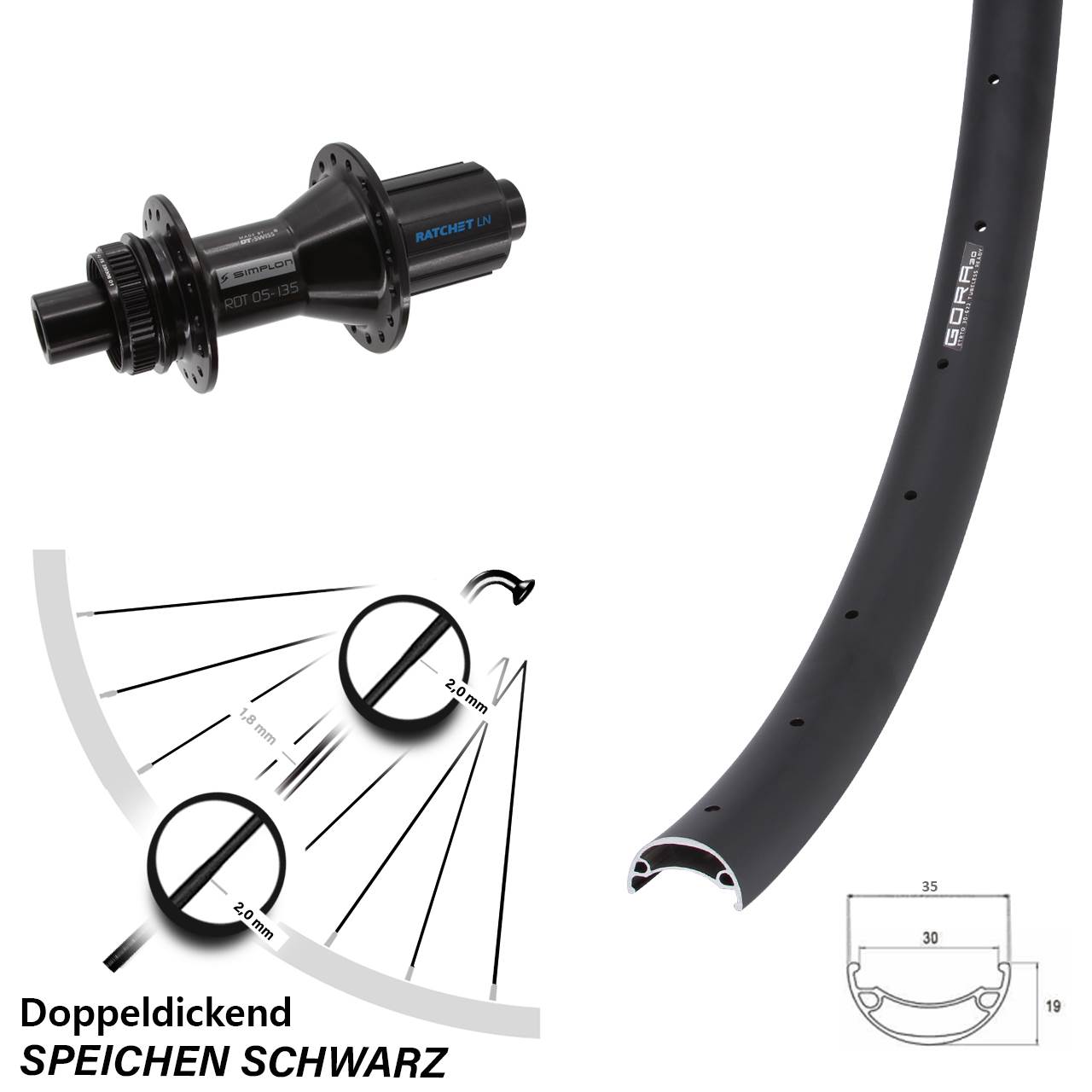 29 Zoll Gora 30 DT Swiss 370 Hybrid Centerlock Hinterrad 12x142 8-11 fach