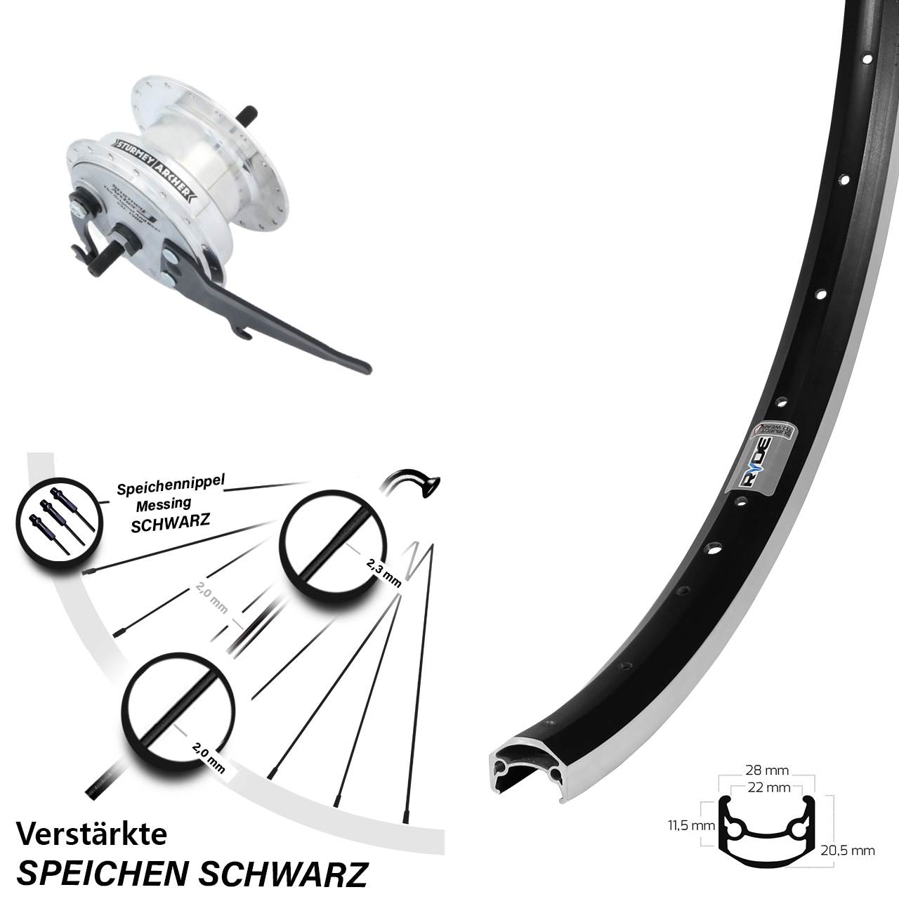 Vorderrad Dynamo Vollachse 27,5 Zoll Ryde Andra 35 Sturmey Archer XL-FDD 3,0 Trommelbremse