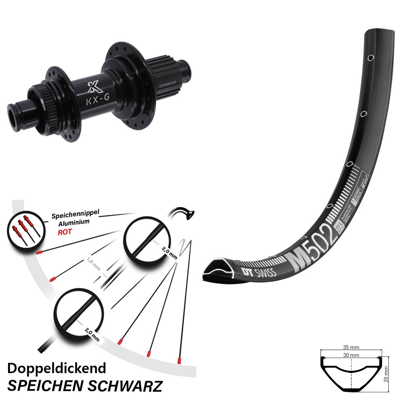 29 Zoll DT Swiss M 502 Hinterrad KX-GS Micro Spline 12x142