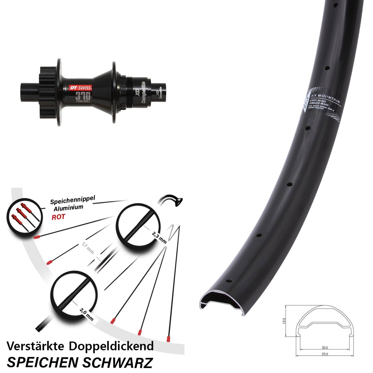 Disc Laufrad 29 Zoll KX Mountain DT Swiss 370 SRAM XD 12x142