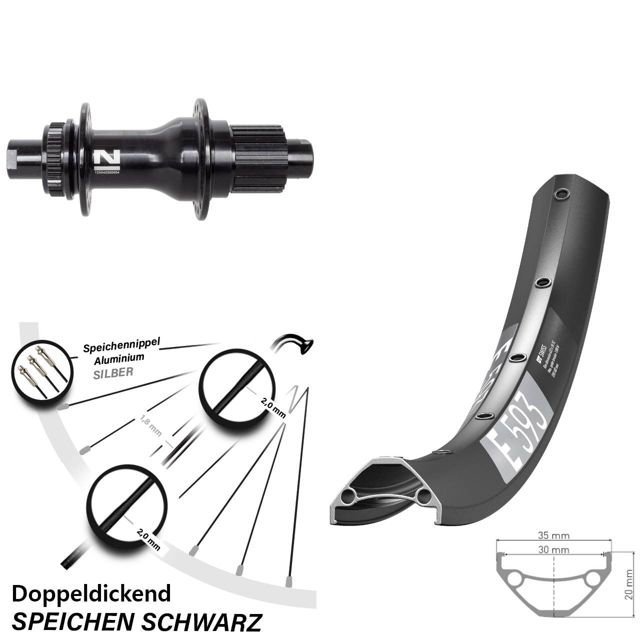 DT Swiss E 593 Novatec D792SB 29 Zoll Hinterrad Centerlock 12x142 Shimano Micro Spline