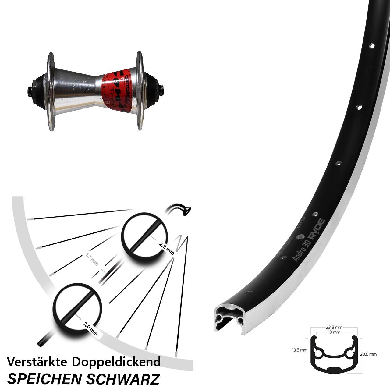 Vorderrad 28 Zoll Ryde Andra 30 Formula Conic für Schnellspanner