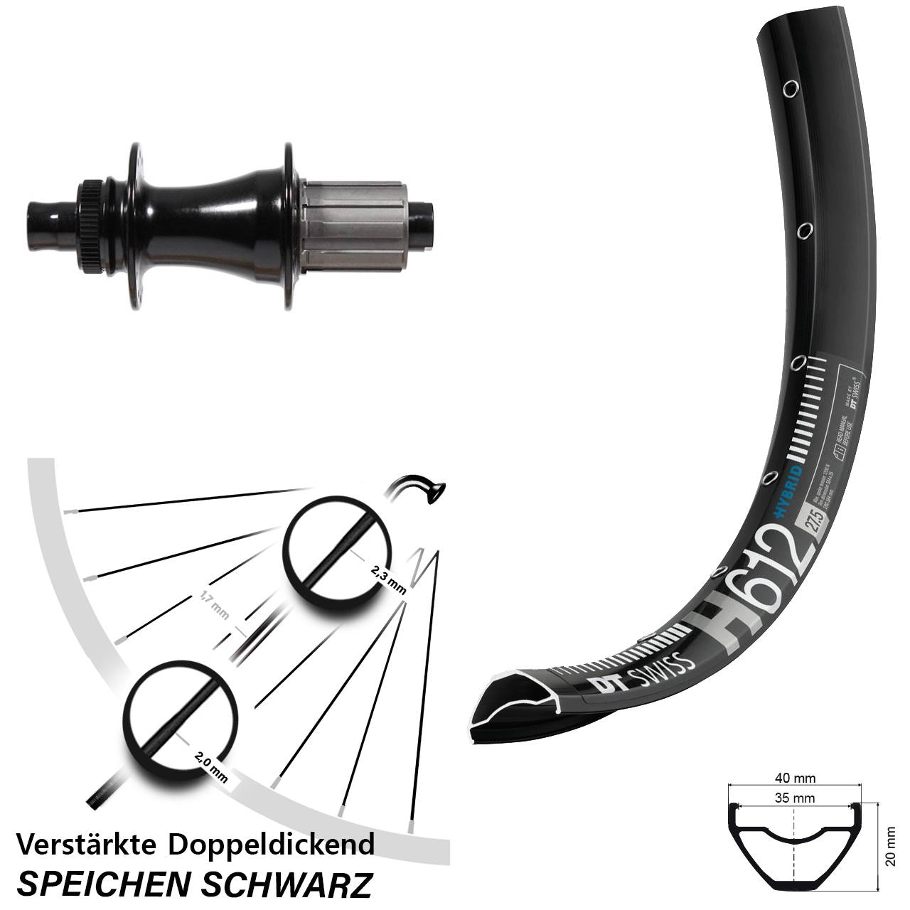 Boost Disc Laufrad 12x148 27,5 Zoll DT Swiss H 612 Formula 8-11 fach HG