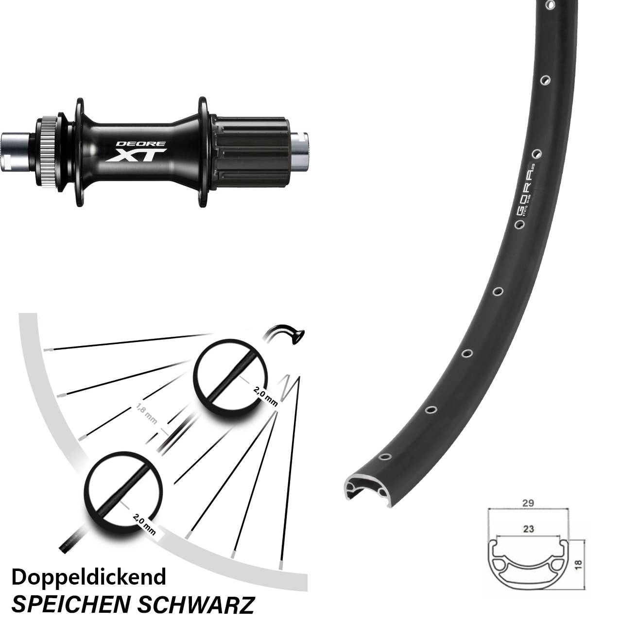Disc Hinterrad 29 Zoll Gora 23 Shimano XT Boost