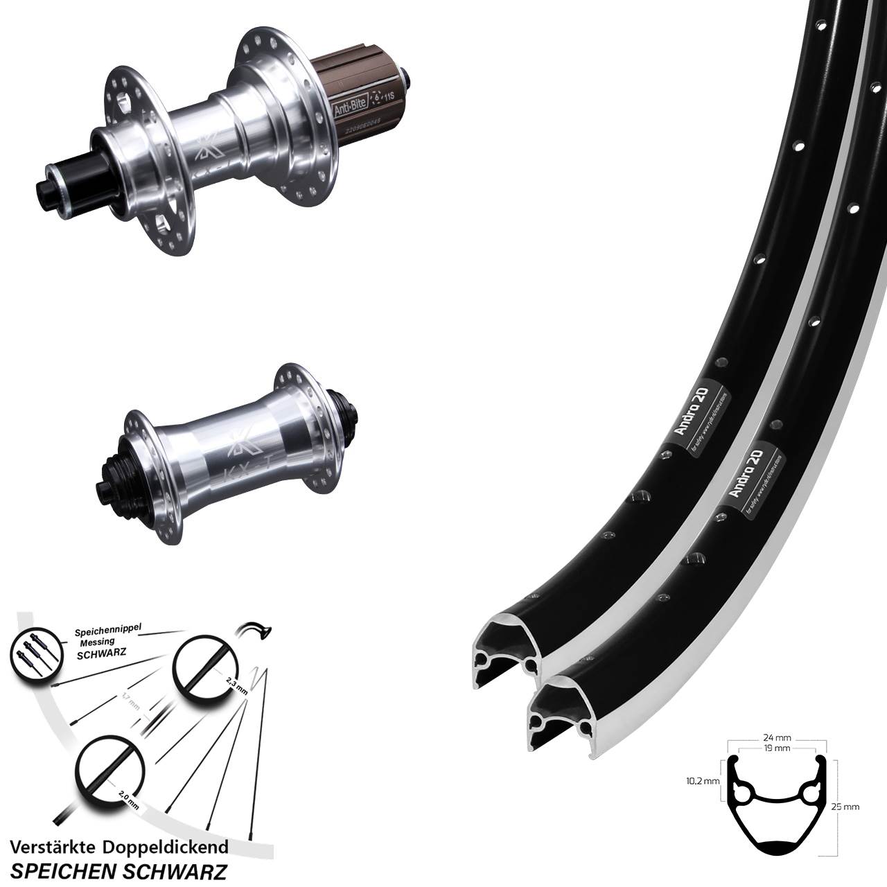 28 Zoll Ryde Andra 20 KX-T 4 Kugellager Laufradsatz QR 8-12 fach HG