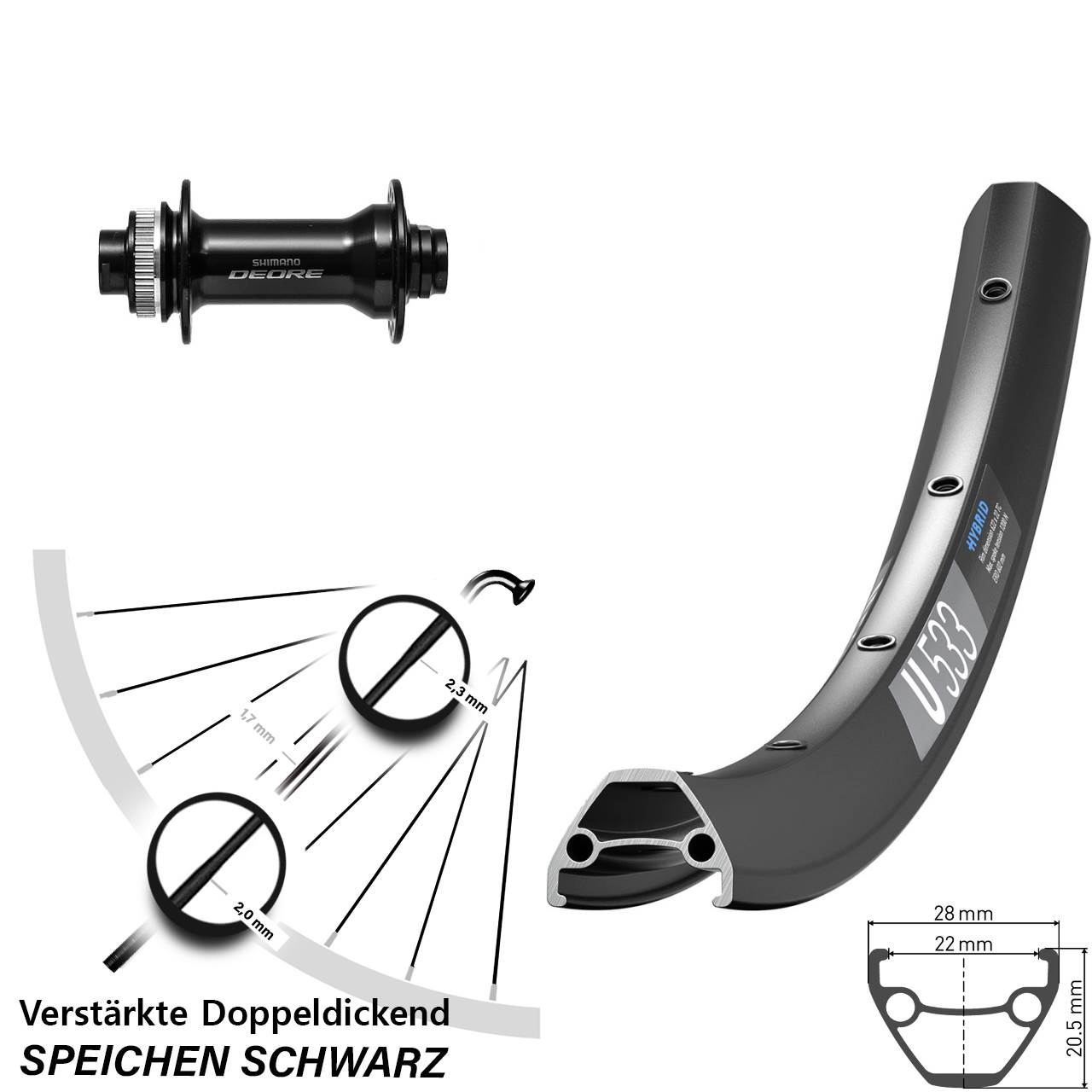 DT Swiss U 533 Shimano Deore 650B Disc Vorderrad 15x110 Boost