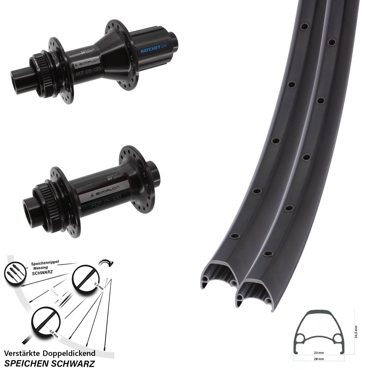 29 Zoll Ambrosio Sport DT Swiss 370 Hybrid Laufradsatz Centerlock 12x100/142 8-11 fach