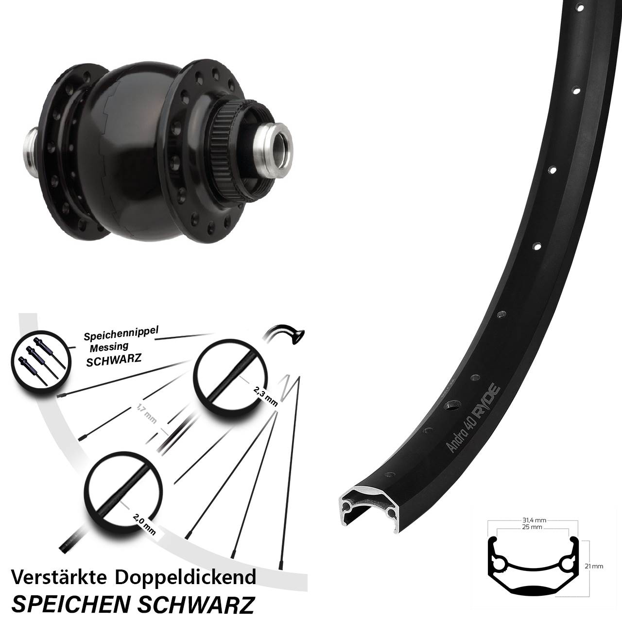 Centerlock Dynamo-Vorderrad 12x100 27,5 Zoll Ryde Andra 40 SON 28