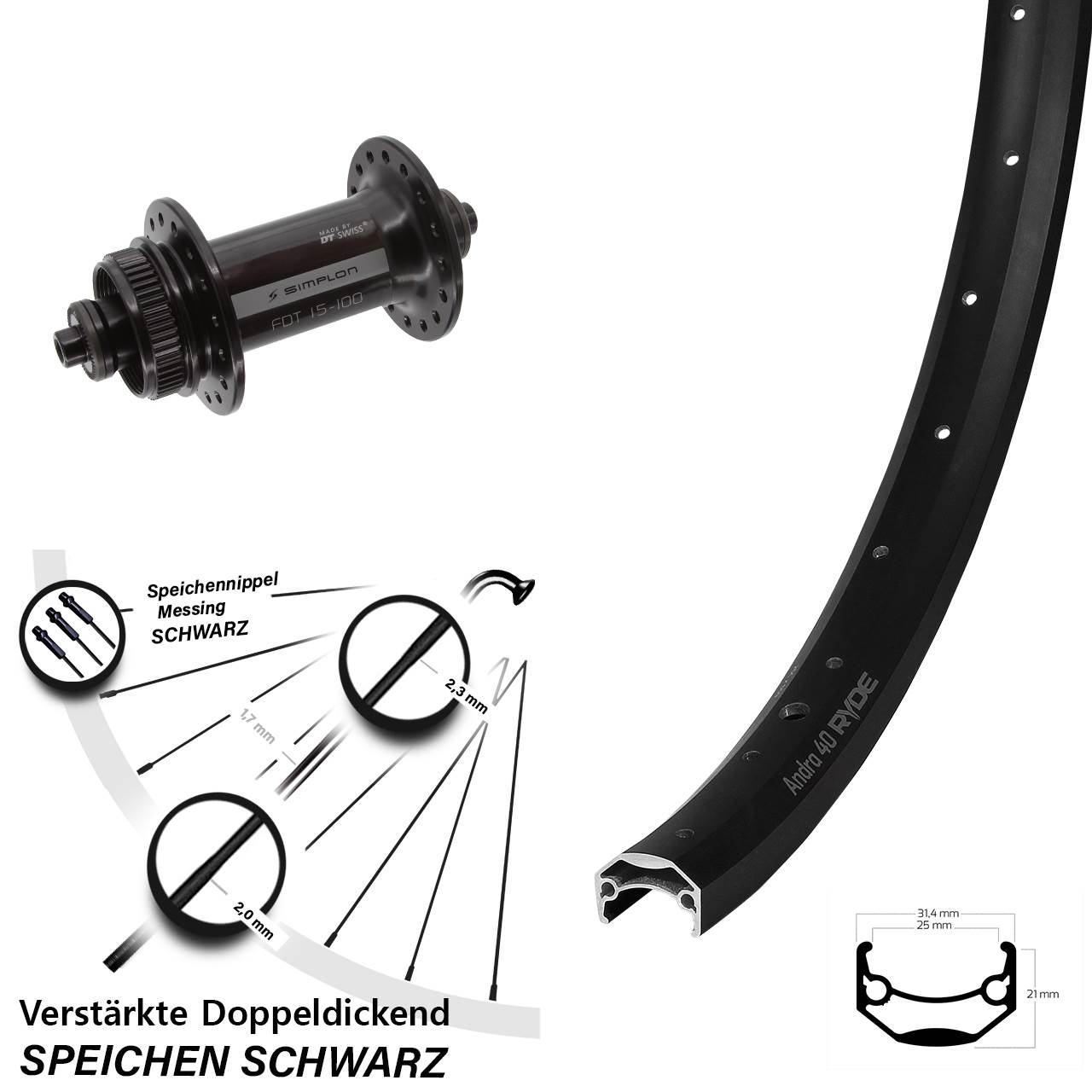 Disc Laufrad 27,5 Zoll Ryde Andra 40 DT Swiss 370 für Schnellspanner