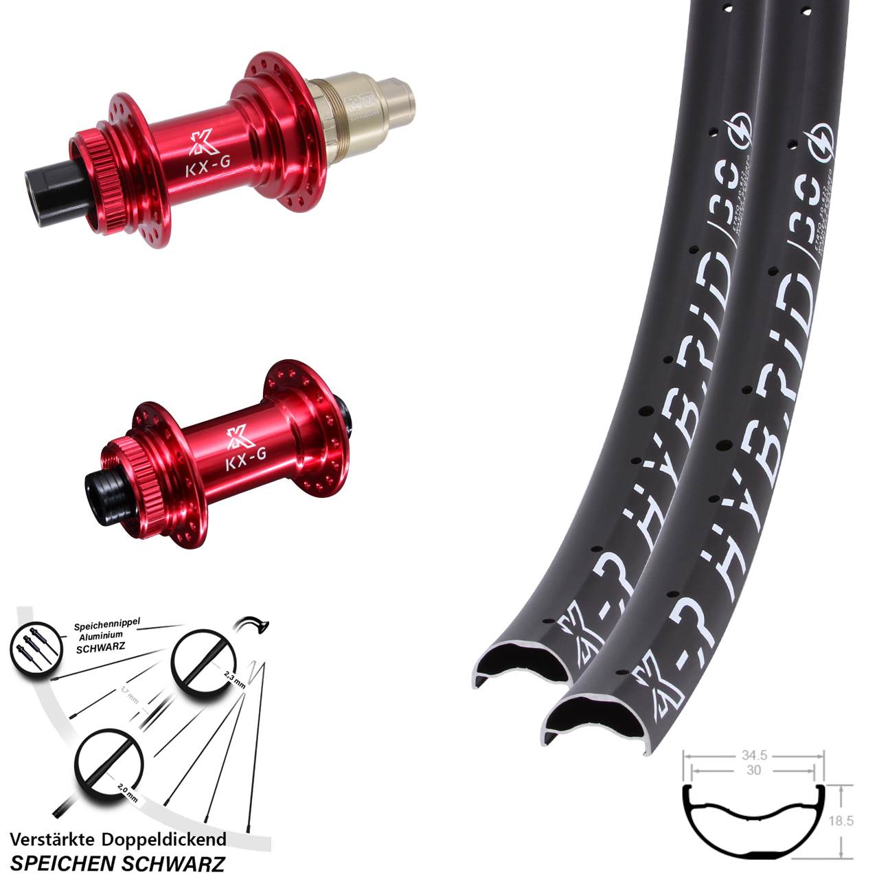29 Zoll KX-GR Hybrid 30 rot Laufradsatz Centerlock 15x100 12x142 SRAM XDR