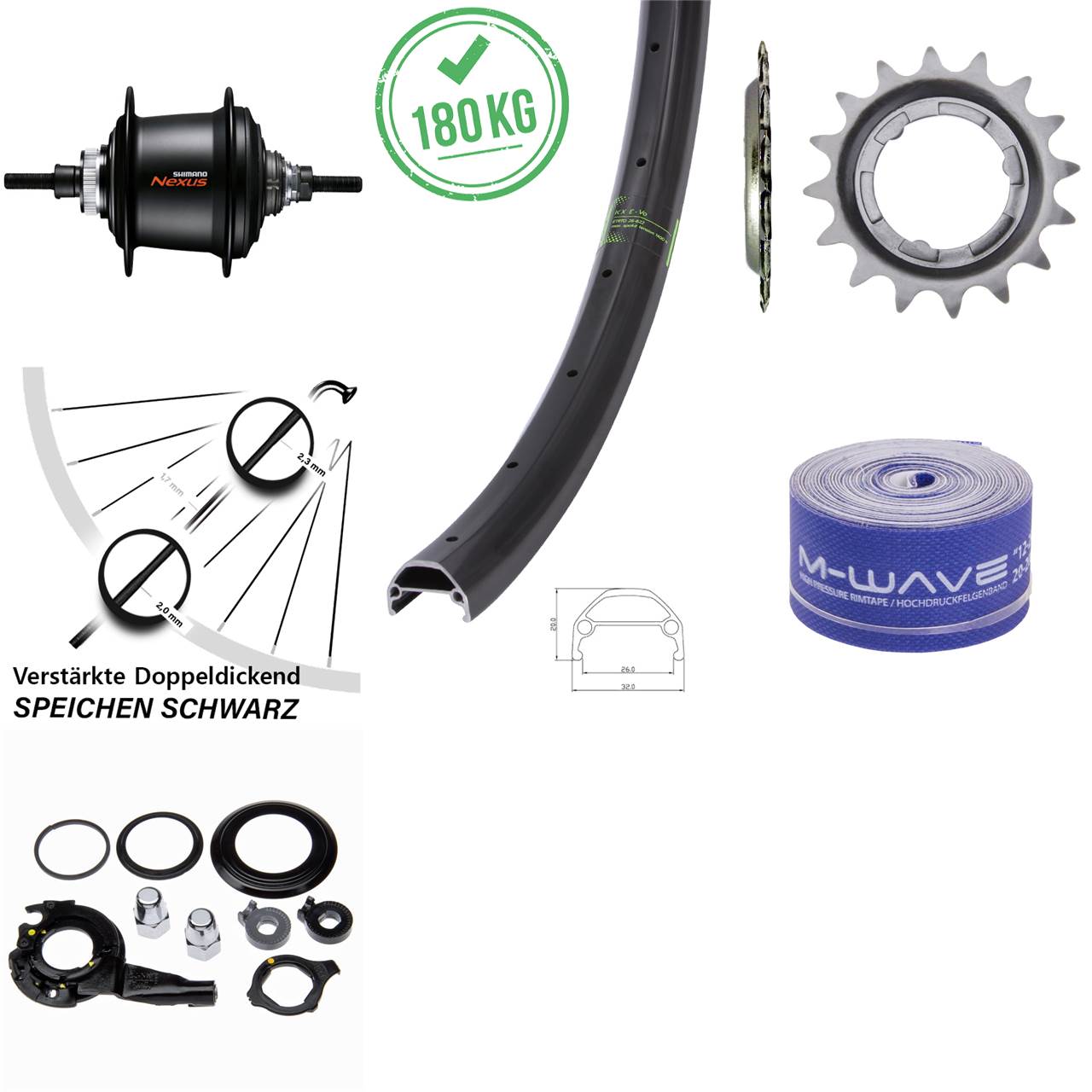 20 Zoll Hinterrad Shimano Nexus 7 Gang KX Evo Centerlock
