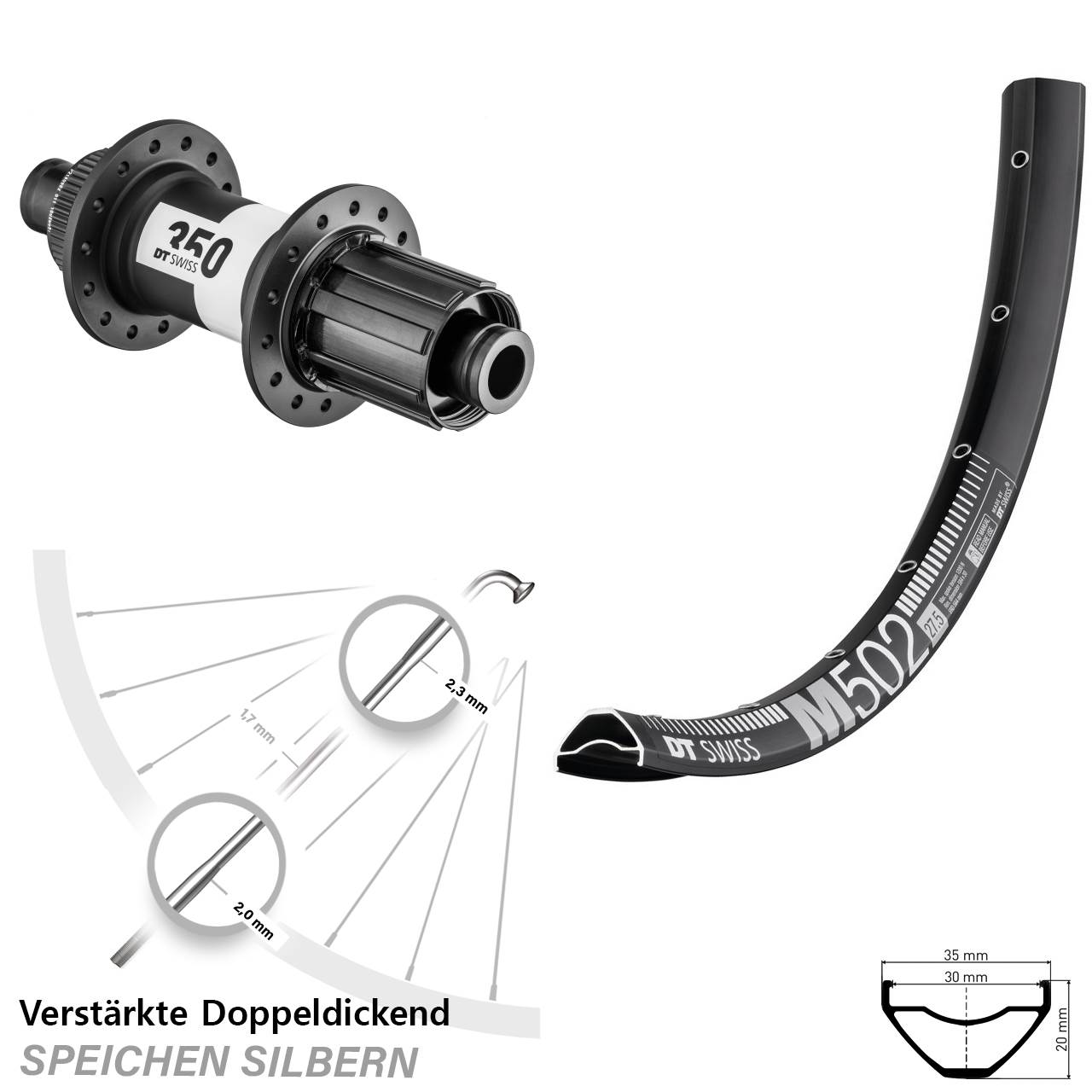 Centerlock Hinterrad 29 Zoll DT Swiss M502-350 8-11 fach HG 12x148 Boost