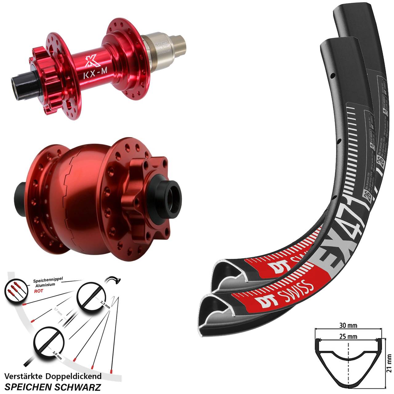 6-Loch Laufradsatz 29 Zoll DT Swiss EX471 KX-M rot SON 28 SRAM XD 15x100 12x142