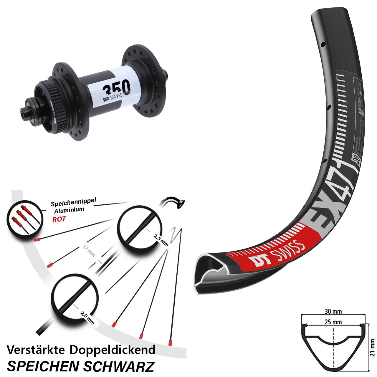 Vorderrad Centerlock für Schnellspanner 26 Zoll DT Swiss EX 471-350