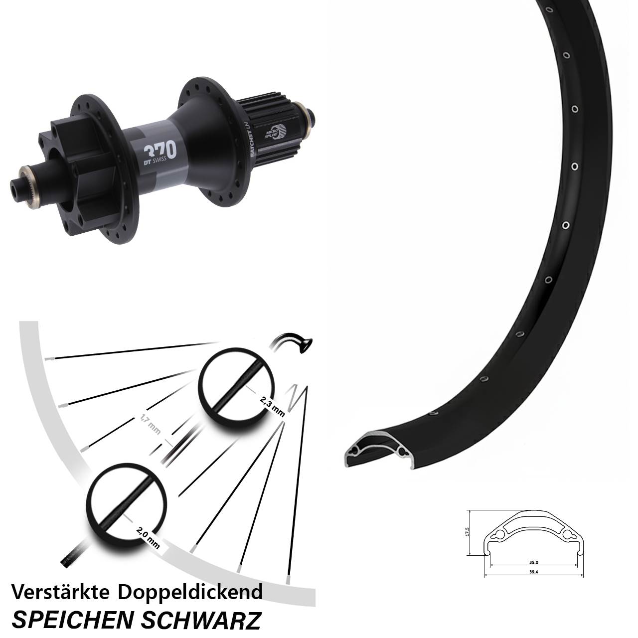 Hinterrad 6-Loch 29 Zoll Ryde Disc 35 DT Swiss 370 Shimano Micro Spline QR Boost
