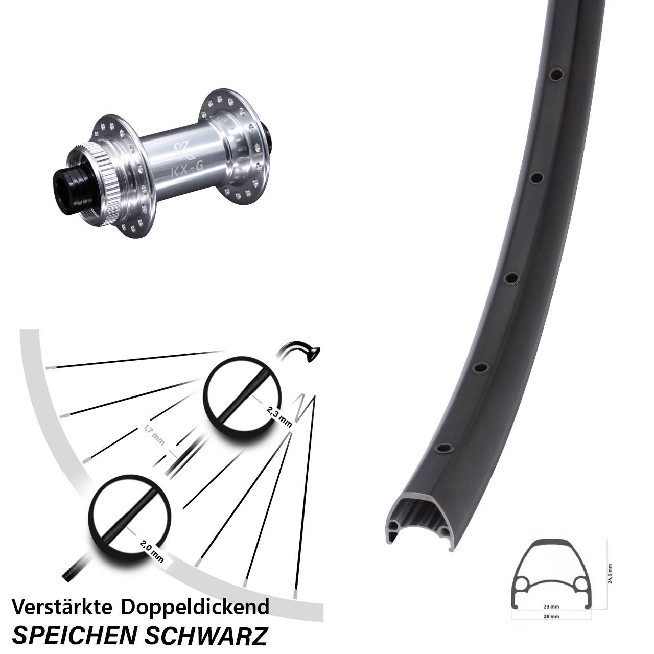 Centerlock Vorderrad 28-29 Zoll Ambrosio Sport KX-G 12x100 schwarz