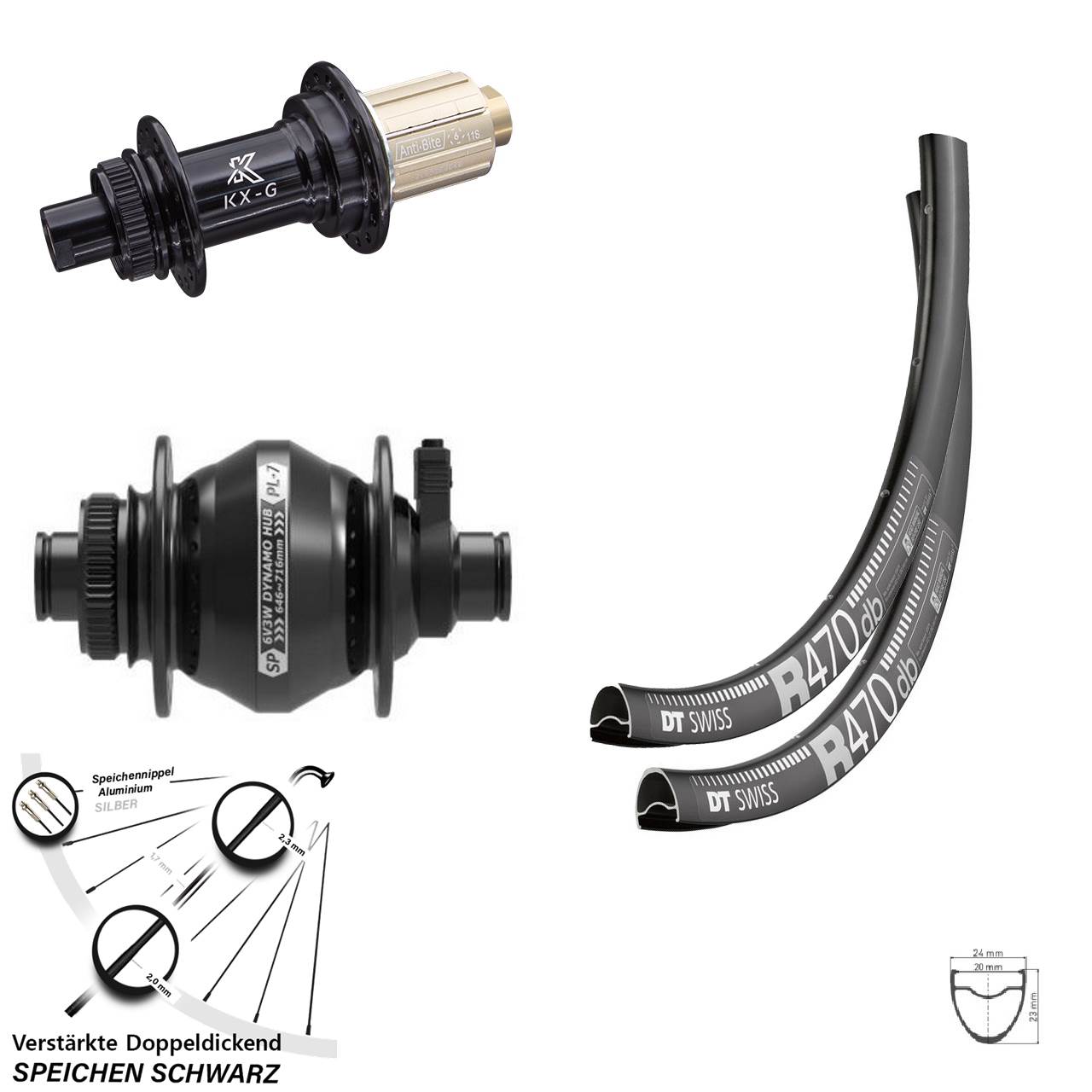 28 Zoll DT Swiss R470 KX-G Shutter Precision PL-7 Laufradsatz Centerlock 12x100/142 8-12 fach HG