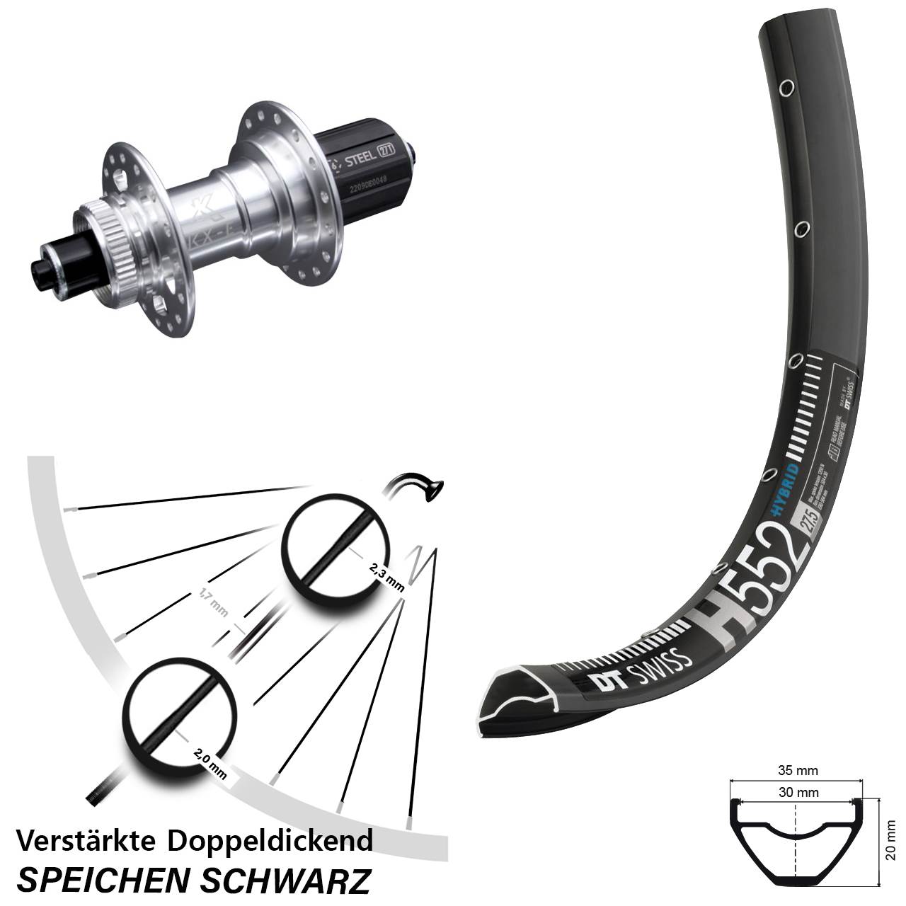 Disc Laufrad 29 Zoll DT Swiss H552 KX-E 8-12 fach für Schnellspanner