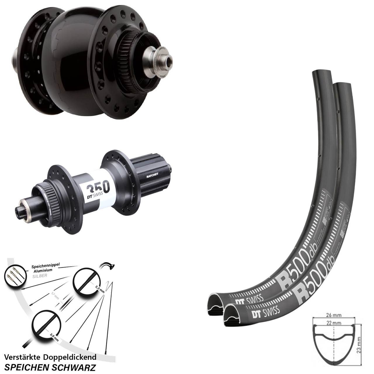 Laufradsatz für Schnellspanner 29 Zoll DT Swiss R500 -350 Road SON 28 11-12 fach