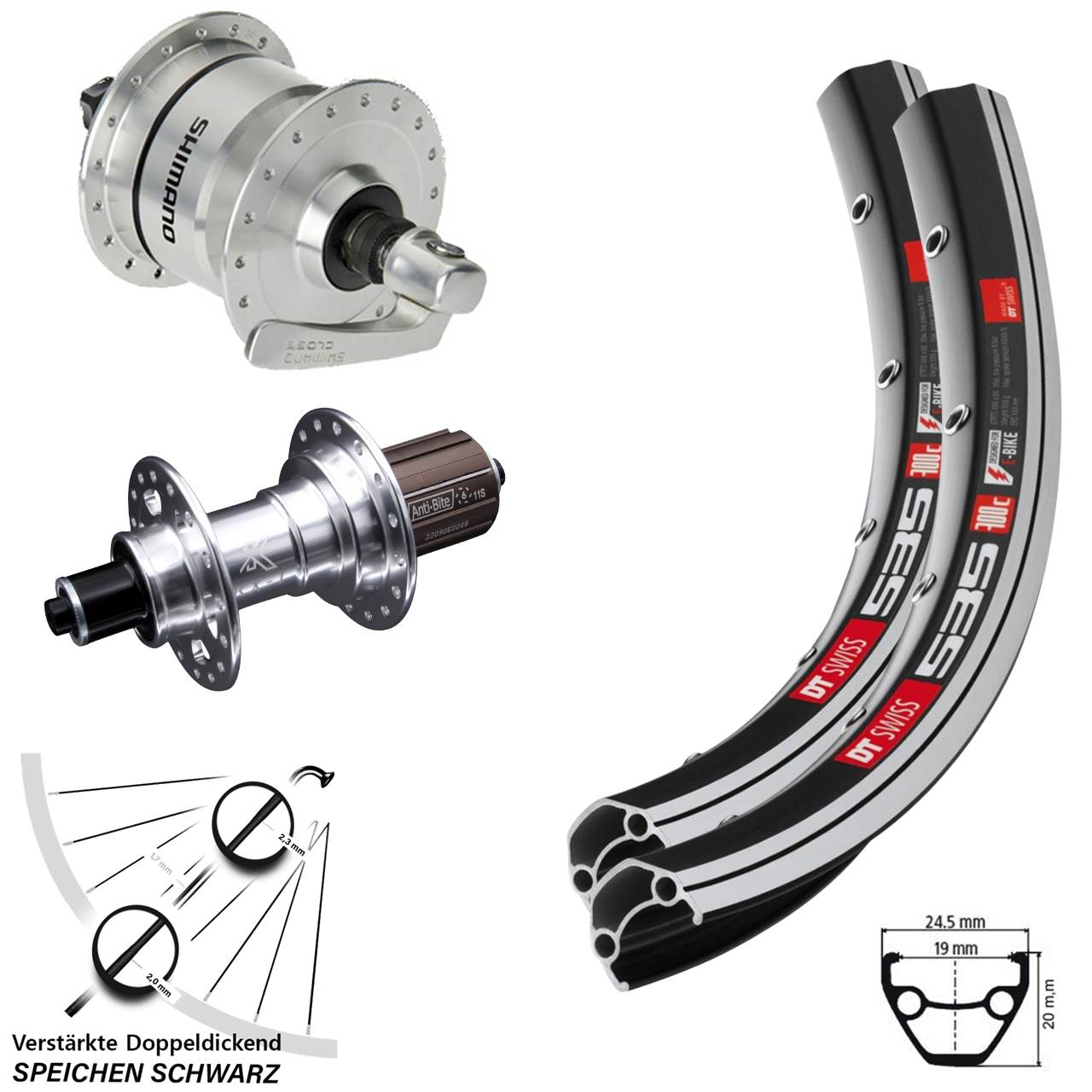 Laufrad-Satz QR 28 Zoll DT Swiss 535 KX-T Shimano DH-3N72 8-12 fach HG