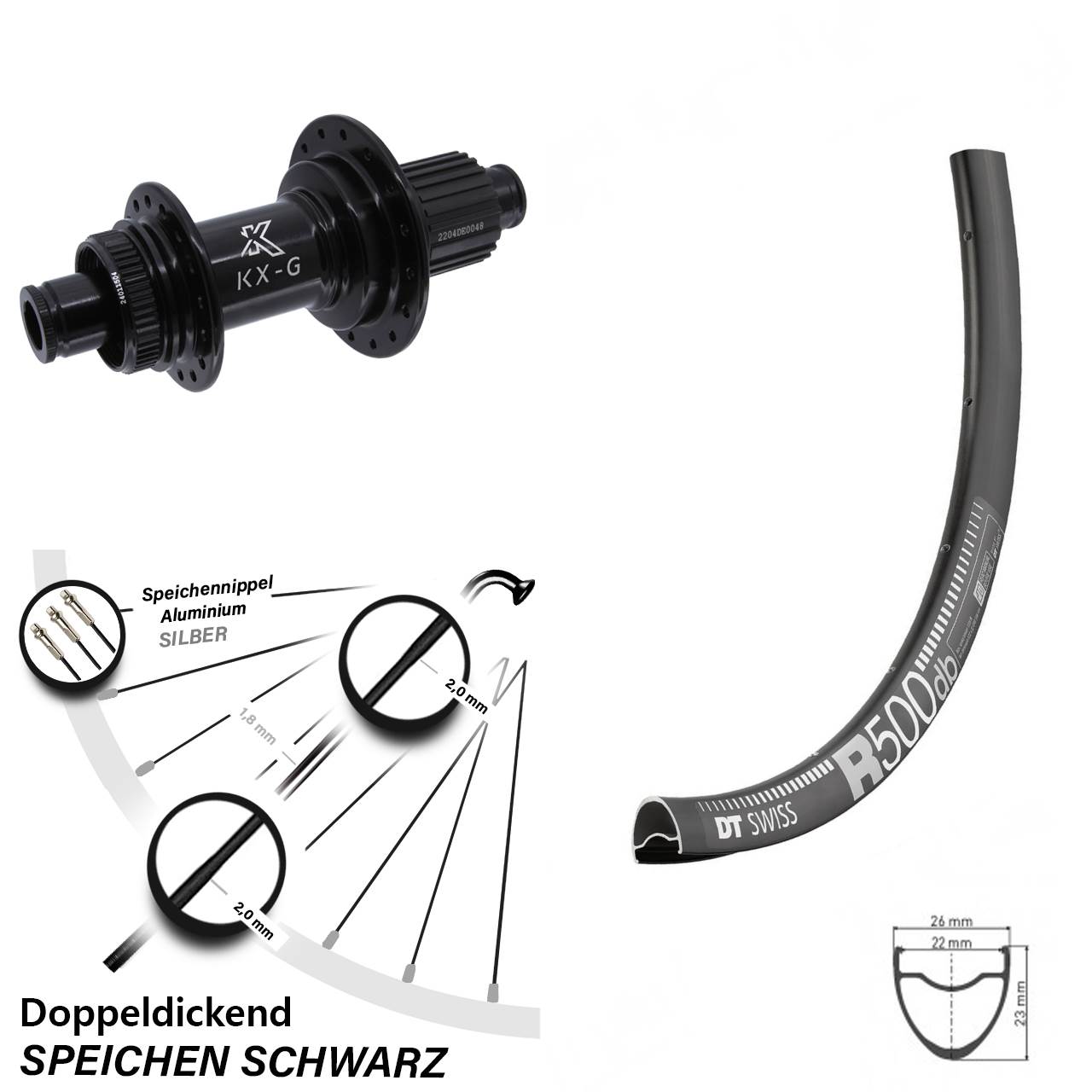 Disc Hinterrad 12x142 28 Zoll DT Swiss R 500 KX-GS Heavy Duty Shimano Micro Spline