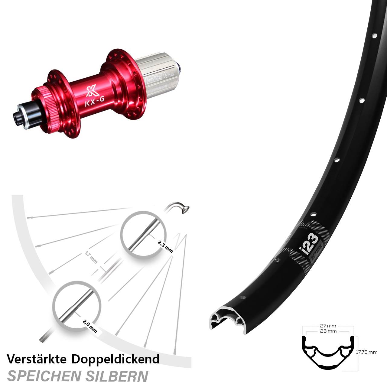 28-29 Zoll WTB i23 ST KX-G rot Disc Laufrad QR 8-12 fach