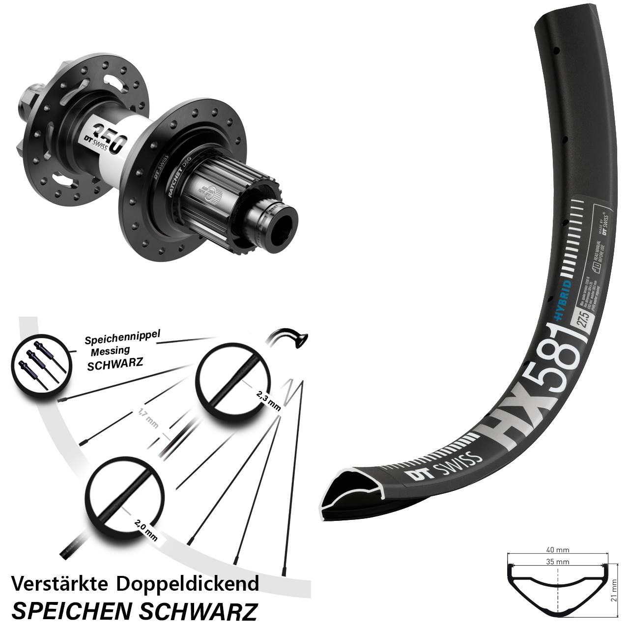 Disc Hinterrad 27,5 Zoll DT Swiss HX 581-350 DEG 72 Micro Spline 12x148