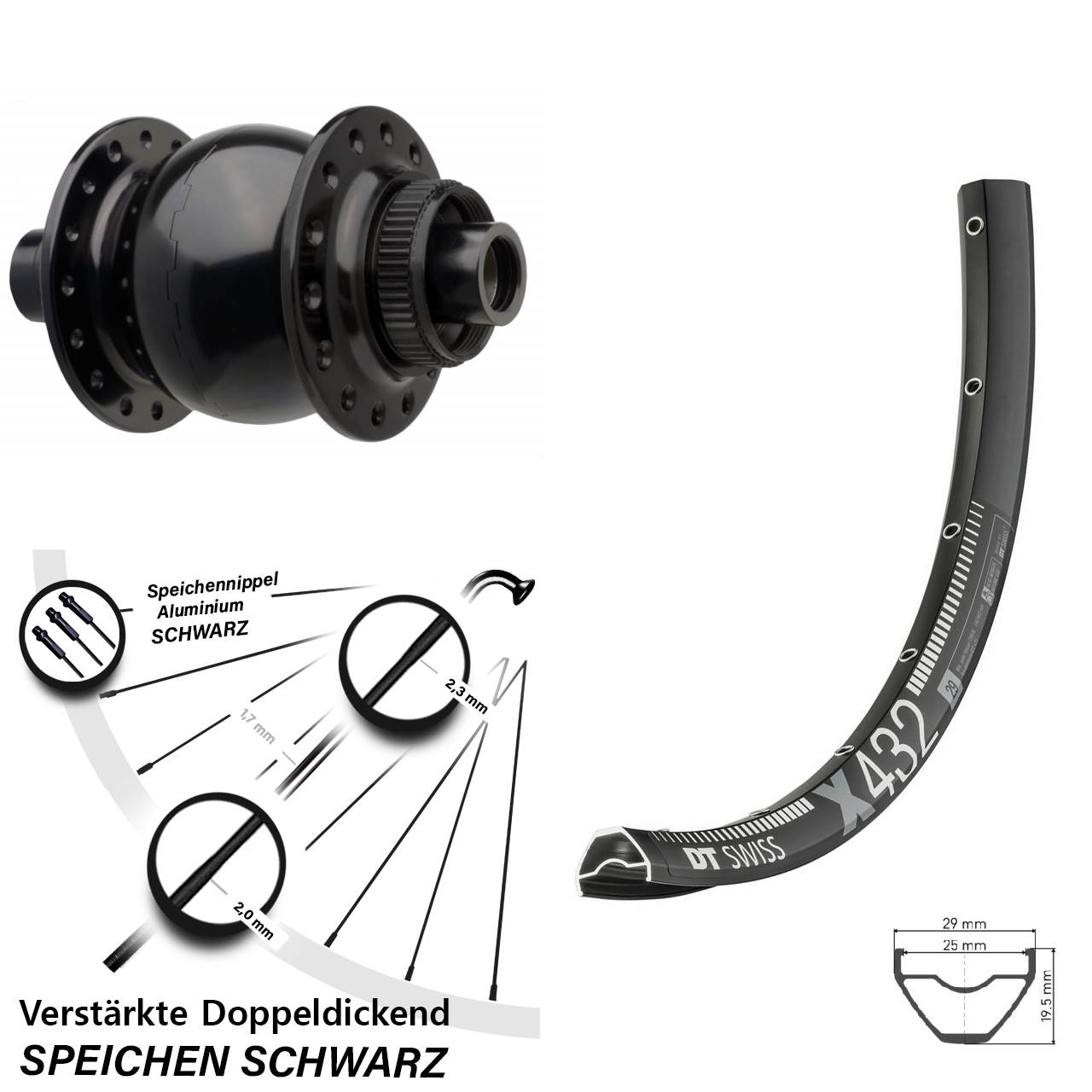 SON 28 DT Swiss X 432 29 Zoll Disc Laufrad mit Nabendynamo 15x110 Boost