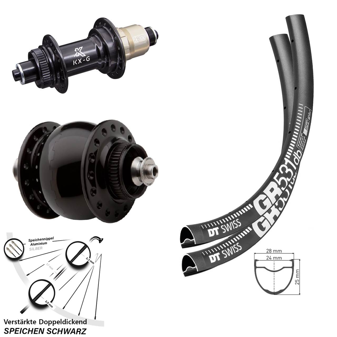 650B DT Swiss GR531 KX-G SONdelux Laufrad-Satz Centerlock für Schnellspanner SRAM XDR