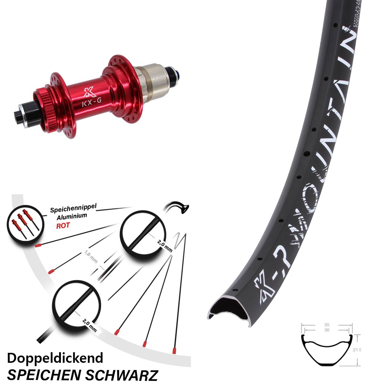 Disc Hinterrad 29 Zoll KX-GR Mountain rot SRAM XDR für Schnellspanner