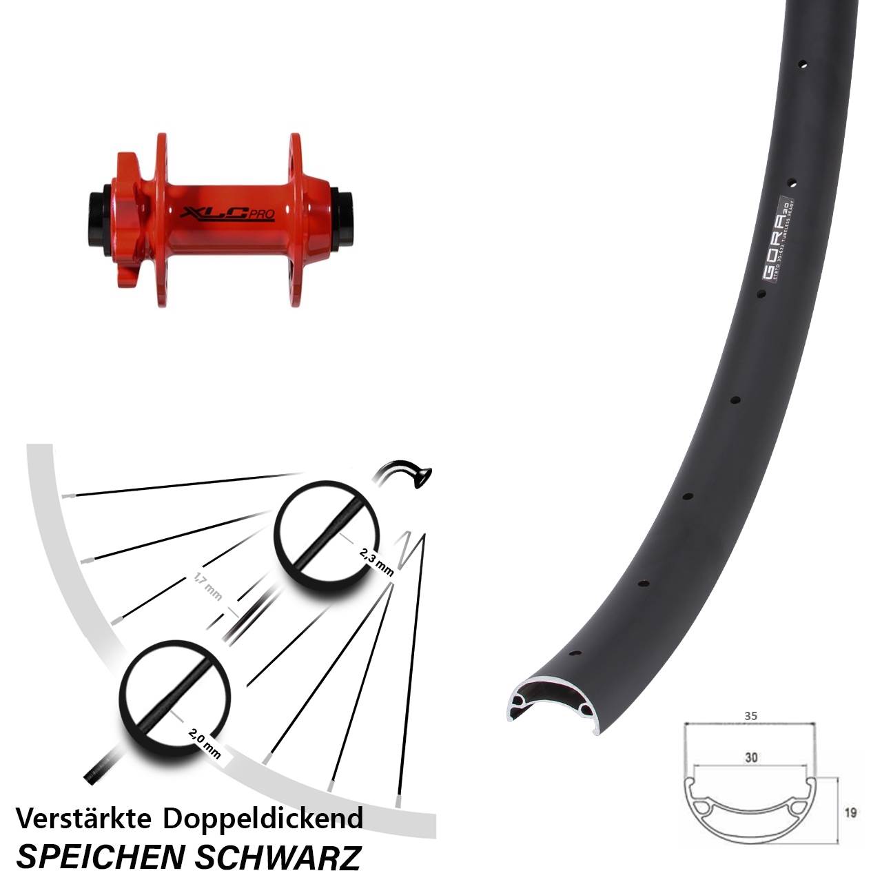 26 Zoll Gora 30 XLC Pro rot Vorderrad 6-Loch 15x100