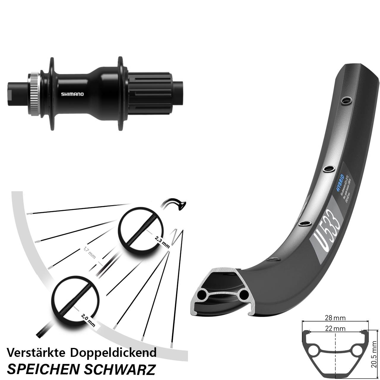 Hinterrad 27,5 Zoll DT Swiss U533 Shimano FH-TC500-HL Centerlock 11-12 fach