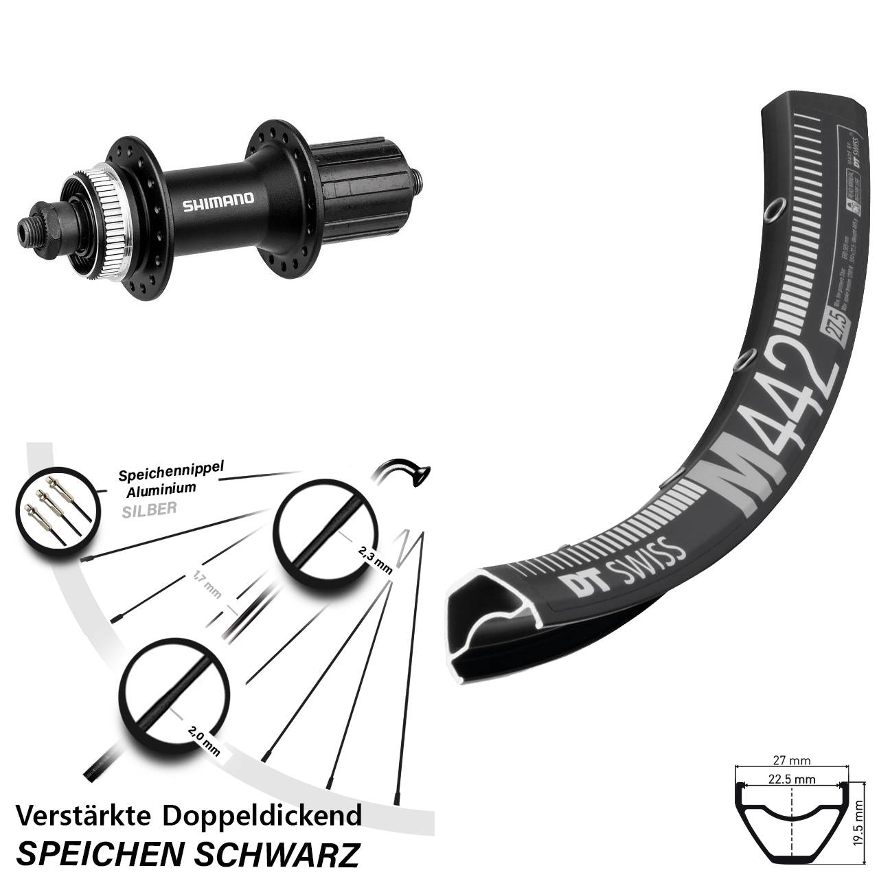 28-29 Zoll DT Swiss M 442 Shimano Alivio Disc Hinterrad für Schnellspanner 8-11 fach