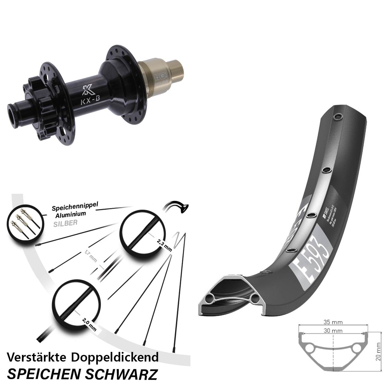 6-Loch Hinterrad 27,5 Zoll DT Swiss E 593 KX-B XD 11-12 fach 12x148