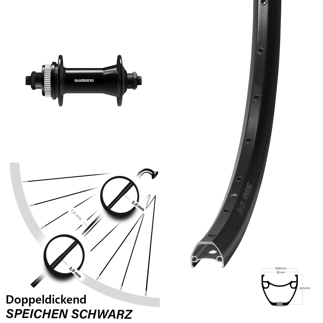 Ryde ZAC 25 Shimano HB-QC400 28-29 Zoll Disc Laufrad QR