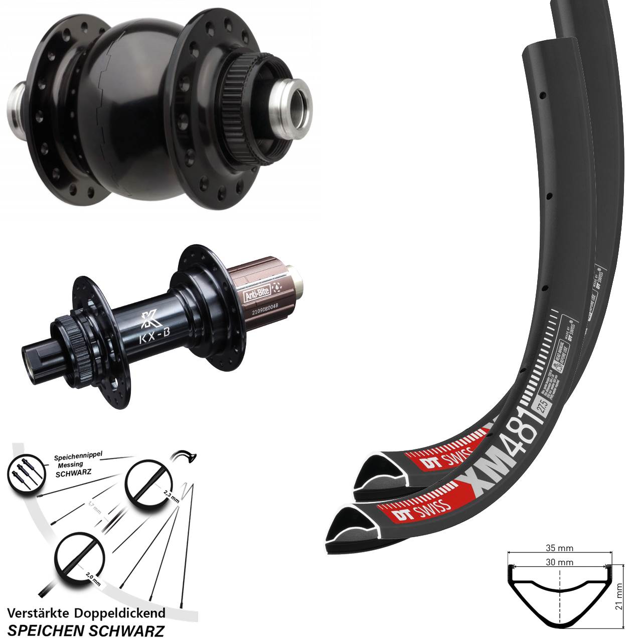 Centerlock Laufradsatz 27,5 Zoll DT Swiss XM481 KX-B SON 28 8-12 fach HG 12x110/148 Boost